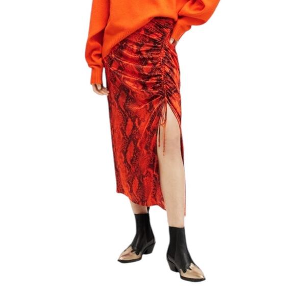 All Saints Dresses & Skirts - AllSaints skirt Carla Tahoe snake print ruched satin midi size 8